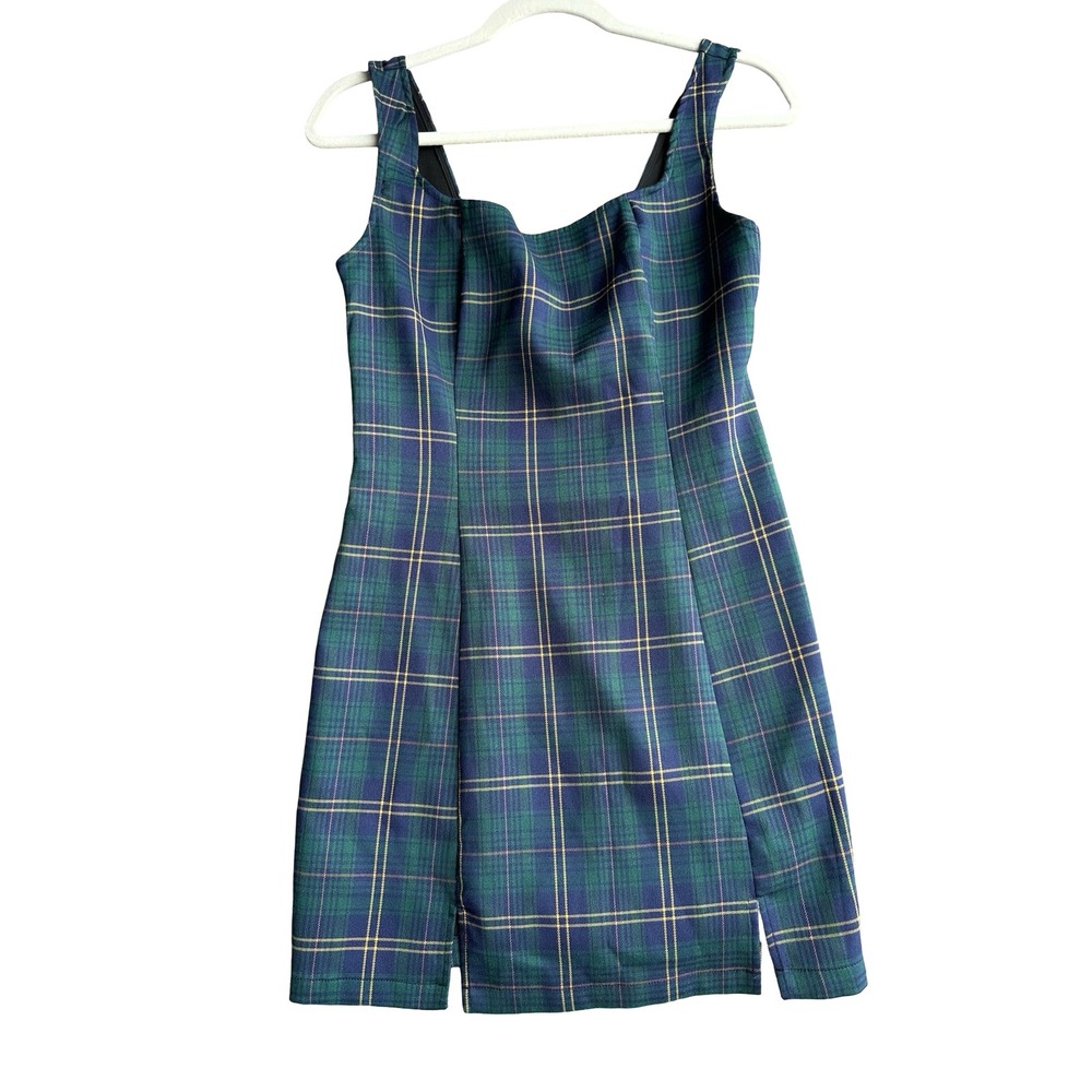 Cider Pinafore Dress Size Small Blue Check Print Square Neck Pullover